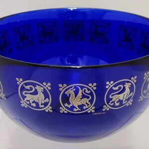 EGIZA ARGENTO COBALT BLUE GLASS SILVER OVERLAY BOWL (A21)